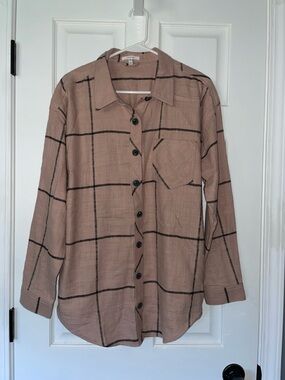 Maurices Pinkish/Beige with Charcoal Plaid Button-Up Flannel Shirt
